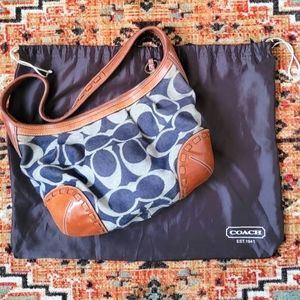 Coach Signature Ergo 12748 Denim Brown Leather Shoulder Handbag Purse
